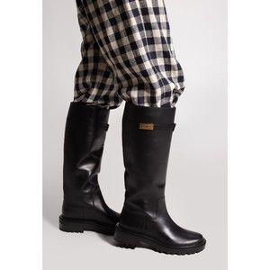 NIB Tory Burch T Hardware Knee High Lugged Sole Leather Boots Black Size 7.5